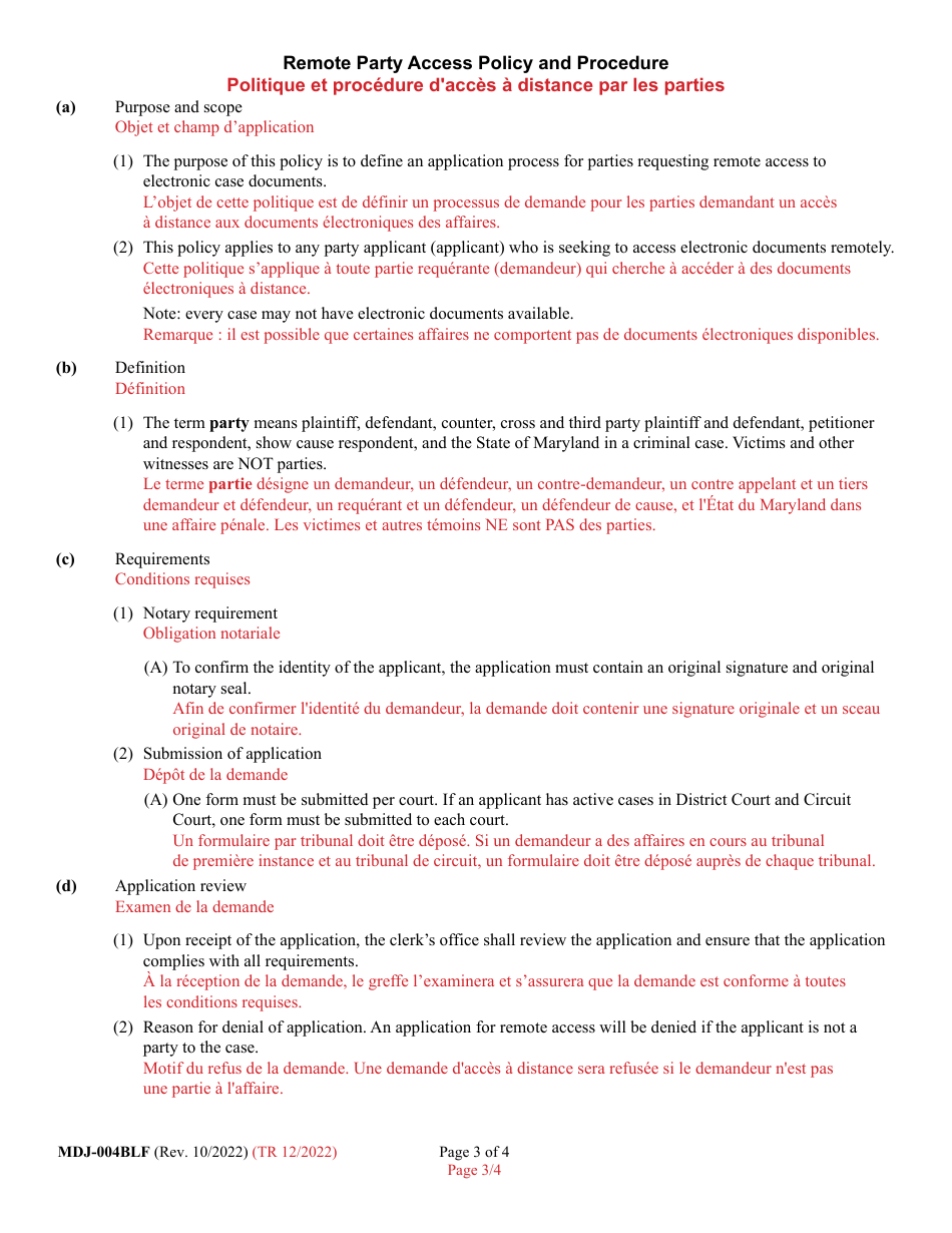 Form MDJ-004BLF Application for Party Access to Mdec Cases - Maryland (English / French), Page 3