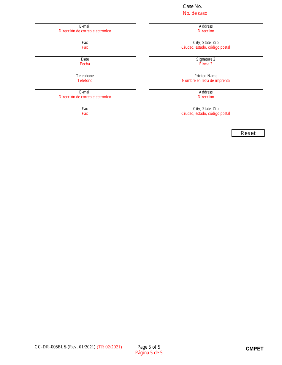 Form CC-DR-005BLS Complaint for Visitation (Child Access) - Maryland (English / Spanish), Page 5