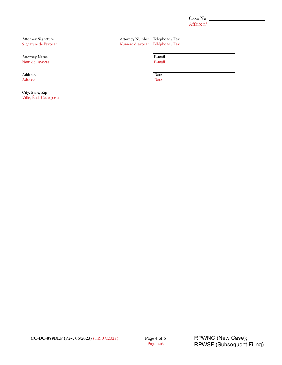 Form CC-DC-089BLF Request for Waiver of Prepaid Costs - Maryland (English / French), Page 4