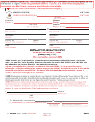 Document preview: Form CC-DR-020BLS Complaint for Absolute Divorce - Maryland (English/Spanish)