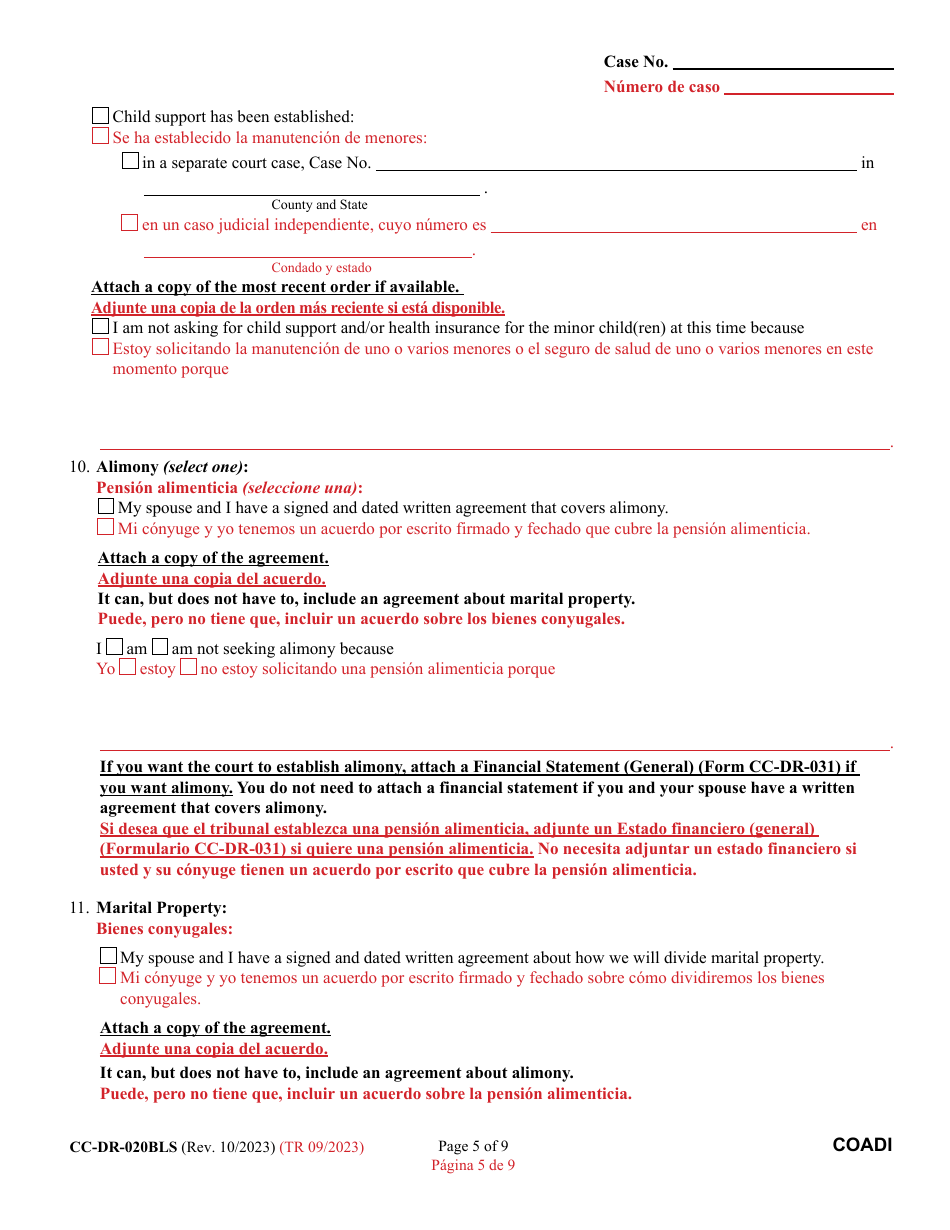 Form CC-DR-020BLS Complaint for Absolute Divorce - Maryland (English / Spanish), Page 5