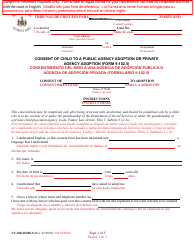 Document preview: Form 9-102.5 (CC-DR-103BLS) Consent of Child to a Public Agency Adoption or Private Agency Adoption - Maryland (English/Spanish)