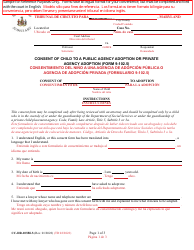 Form 9-102.5 (CC-DR-103BLS) Consent of Child to a Public Agency Adoption or Private Agency Adoption - Maryland (English/Spanish)