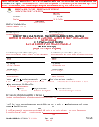 Form CC-DR-052BLF Request to Shield Address/Telephone Number/E-Mail Address in a Criminal Case Record (Md. Rule 16-934(H)) - Maryland (English/French)