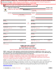 Form CC-DR-004BLS Complaint for Custody - Maryland (English/Spanish)