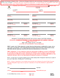Document preview: Form CC-DR-079BLF Request to Register an Out-of-State Child Custody Order - Maryland (English/French)