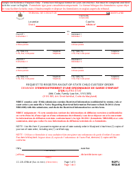 Form CC-DR-079BLF Request to Register an Out-of-State Child Custody Order - Maryland (English/French)