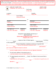 Form CC-DR-054BLF Request for Order of Default - Maryland (English/French)