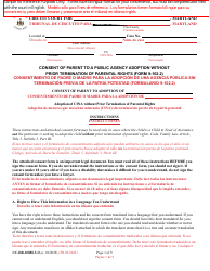 Form 9-102.2 (CC-DR-100BLS) Consent of Parent to a Public Agency Adoption Without Prior Termination of Parental Rights - Maryland (English/Spanish)