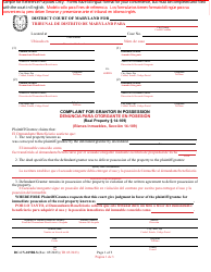 Document preview: Form DC-CV-109BLS Complaint for Grantor in Possession - Maryland (English/Spanish)