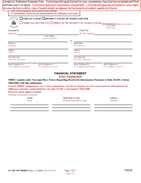 Form CC-DC-DV-004BLF  Printable Pdf