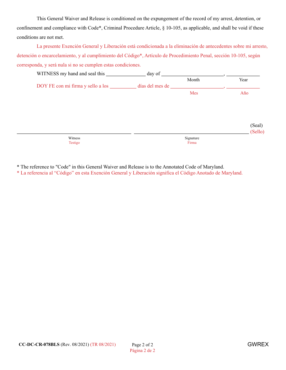 Form CC-DC-CR-078BLS - Fill Out, Sign Online and Download Printable PDF ...