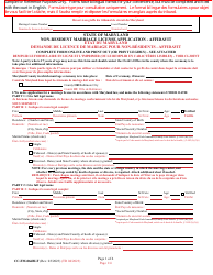 Document preview: Form CC-FM-066BLF Non-resident Marriage License Application - Affidavit - Maryland (English/French)