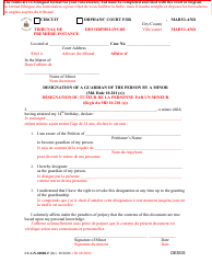Document preview: Form CC-GN-008BLF Designation of a Guardian of the Person by a Minor - Maryland (English/French)