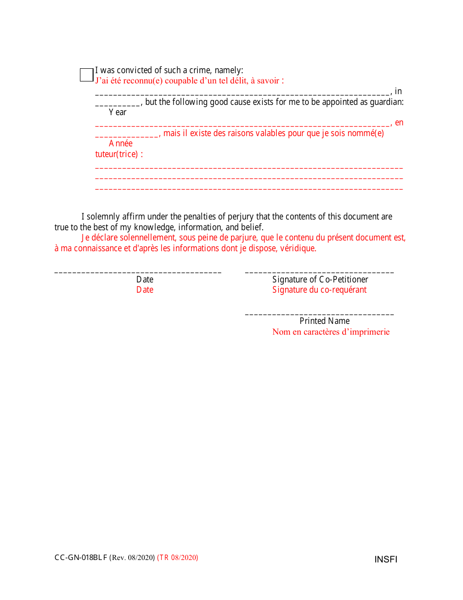 Form CC-GN-018BLF Co-petitioner Information Sheet - Maryland (English / French), Page 2
