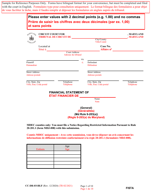 Form CC-DR-031BLF  Printable Pdf
