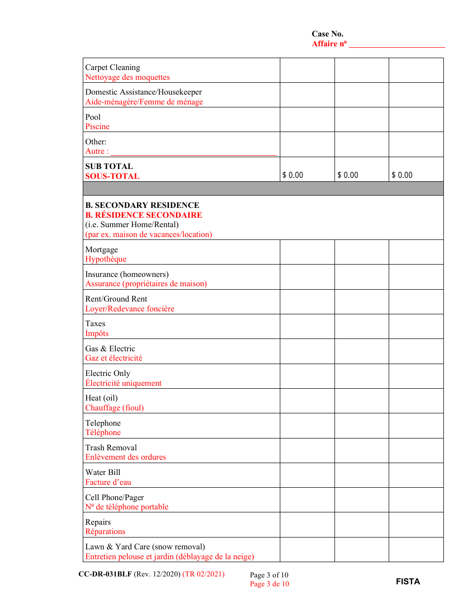 Form CC-DR-031BLF Financial Statement - Maryland (English / French), Page 3