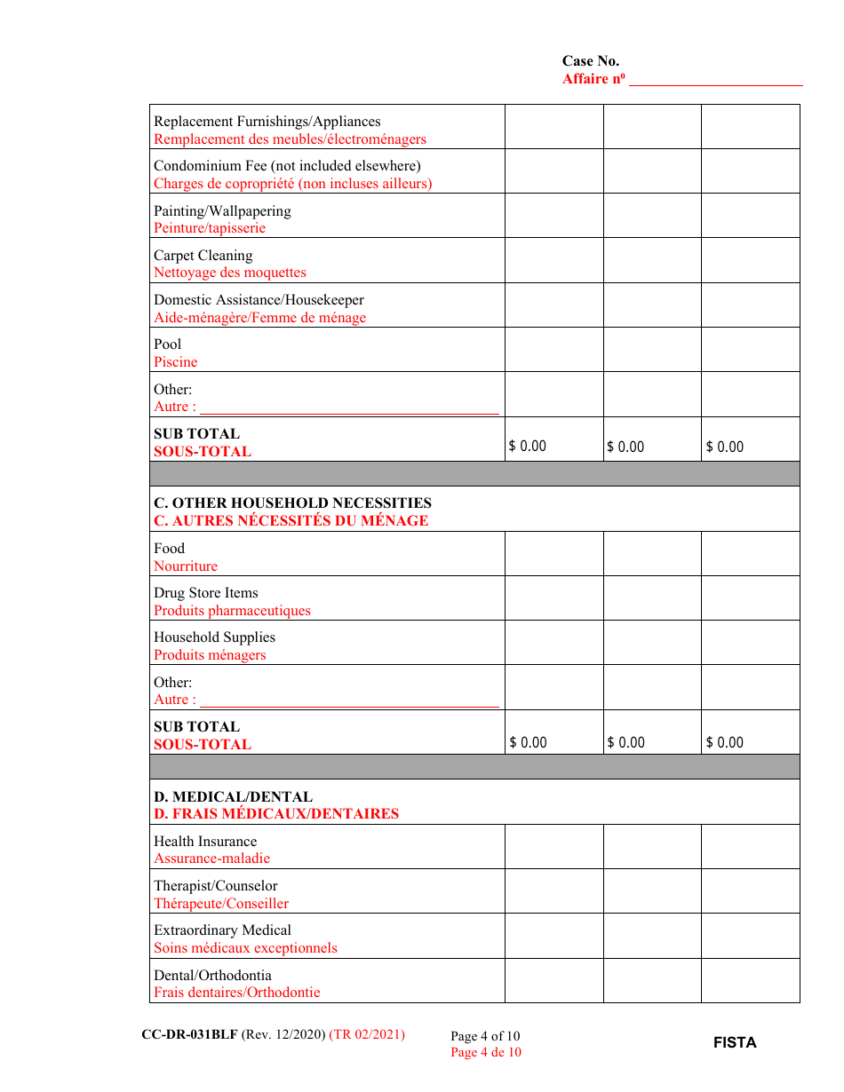 Form CC-DR-031BLF Financial Statement - Maryland (English / French), Page 4