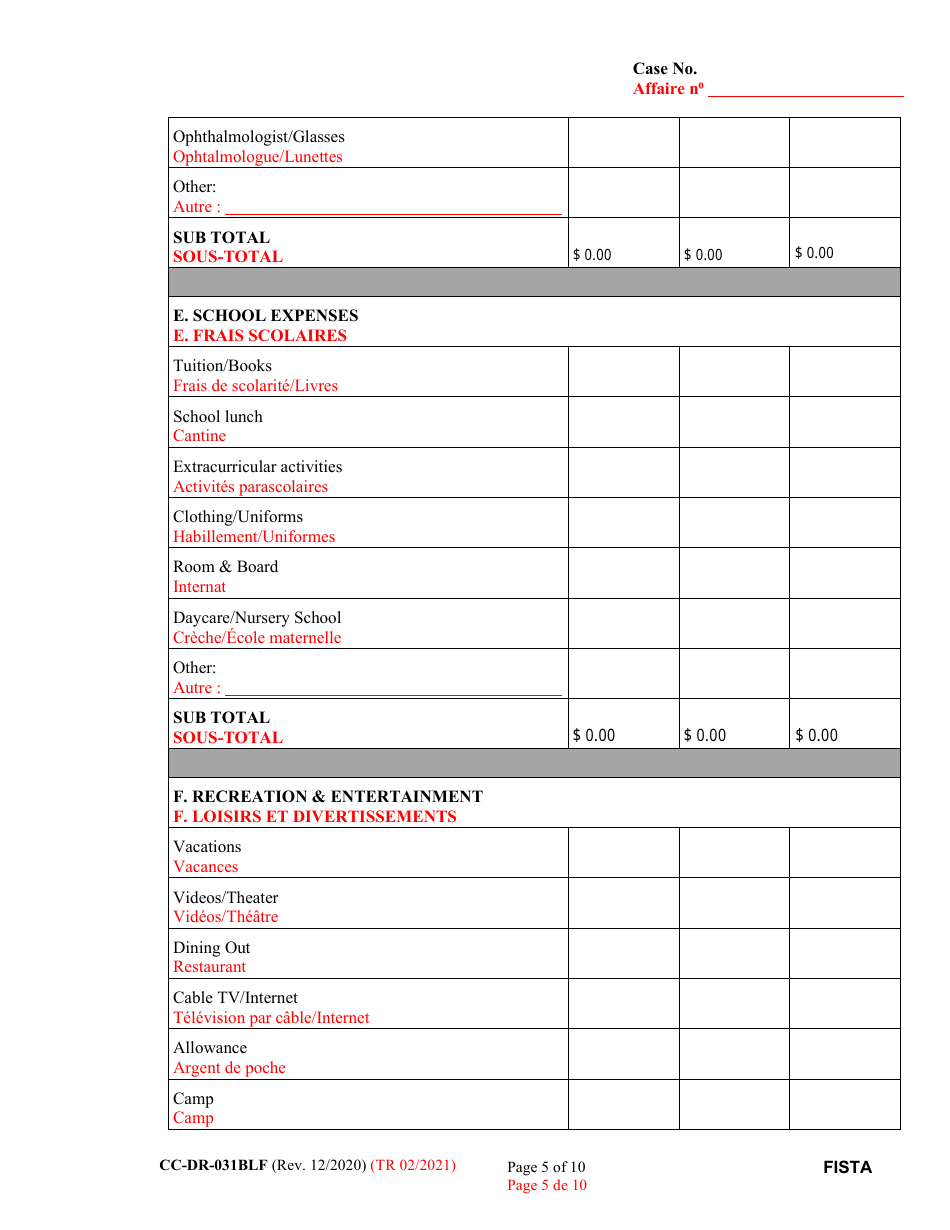 Form CC-DR-031BLF Financial Statement - Maryland (English / French), Page 5