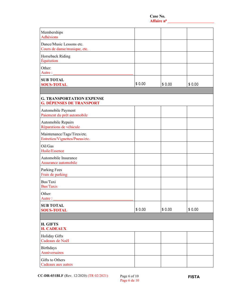 Form CC-DR-031BLF Financial Statement - Maryland (English / French), Page 6