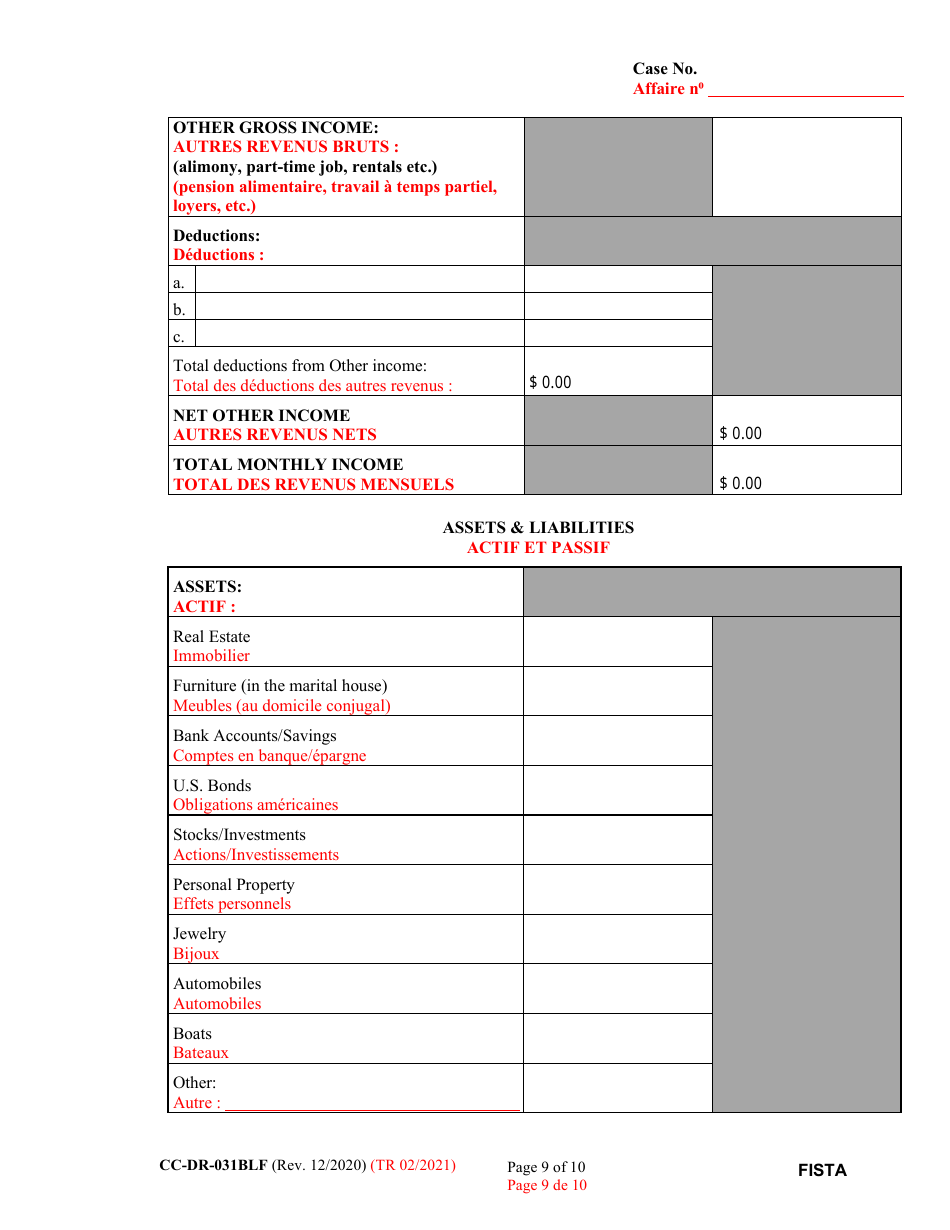 Form CC-DR-031BLF Financial Statement - Maryland (English / French), Page 9