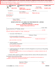 Document preview: Form CC-GN-008BLS Designation of a Guardian of the Person by a Minor - Maryland (English/Spanish)