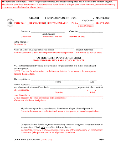 Form CC-GN-018-BLS  Printable Pdf
