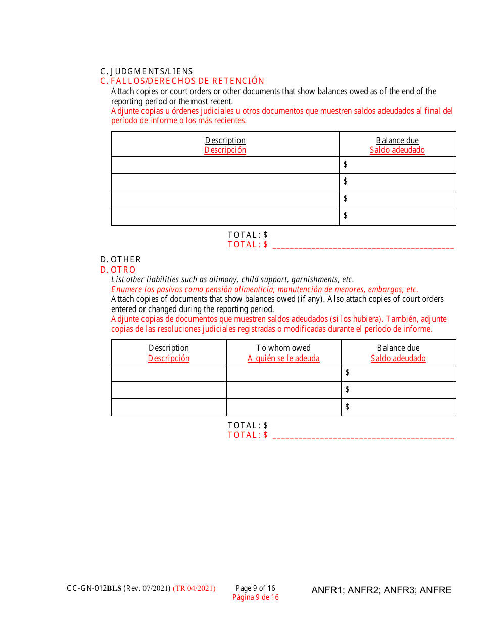 Form CC-GN-012BLS Fiduciarys Account - Maryland (English / Spanish), Page 9