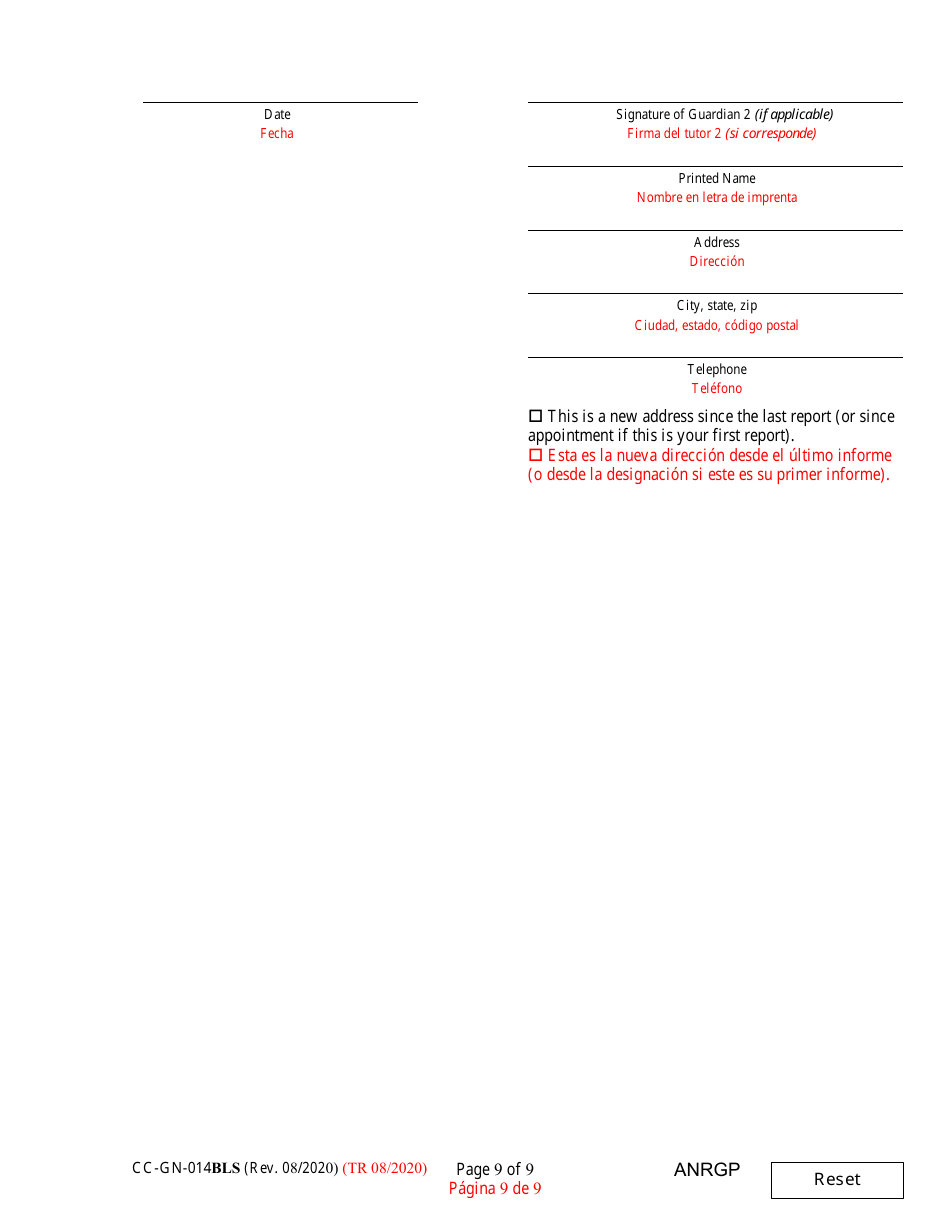 Form CC-GN-014BLS Annual Report of Guardian of a Minor - Maryland (English / Spanish), Page 9