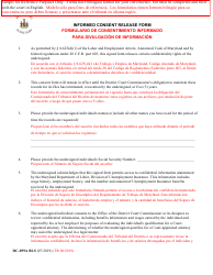 Document preview: Form DC-099A BLS Informed Consent Release Form - Maryland (English/Spanish)