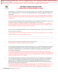 Form DC-099A BLF Informed Consent Release Form - Maryland (English/French)