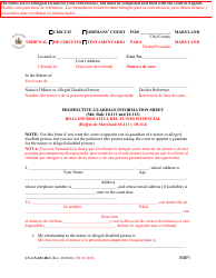Form CC-GN-023-BLS Prospective Guardian Information Sheet - Maryland (English/Spanish)