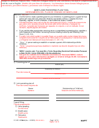 Form CC-DR-109BLS Maryland Parenting Plan Tool - Maryland (English/Spanish)