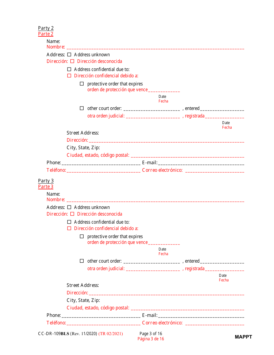 Form CC-DR-109BLS Maryland Parenting Plan Tool - Maryland (English / Spanish), Page 3