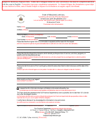 Document preview: Form CC-DC-050BLF Americans With Disabilities Act Grievance Form - Maryland (English/French)