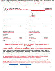 Form CC-DC-095BLF Counter-Claim for Custody/Child Support - Maryland (English/French)