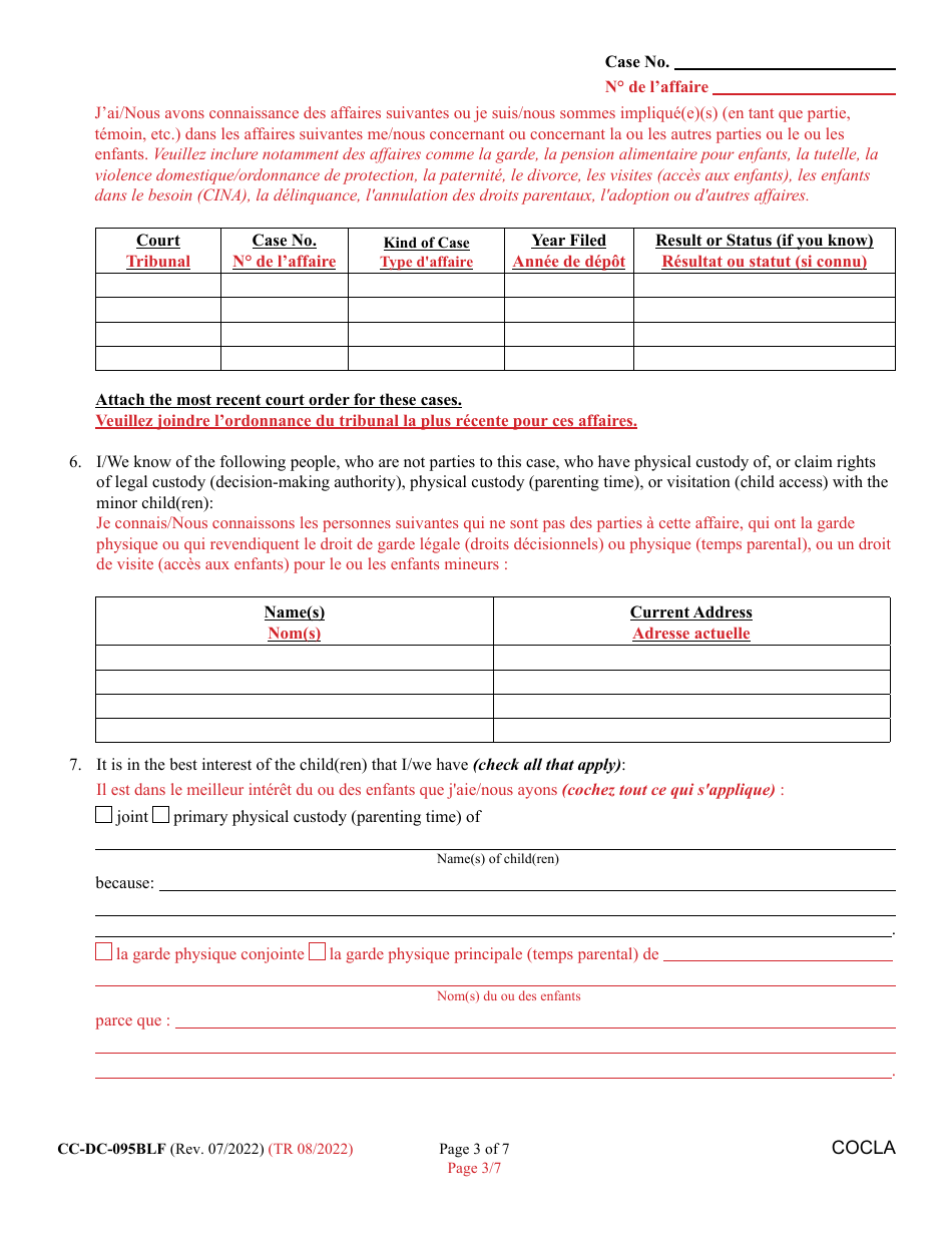 Form CC-DC-095BLF Counter-Claim for Custody / Child Support - Maryland (English / French), Page 3