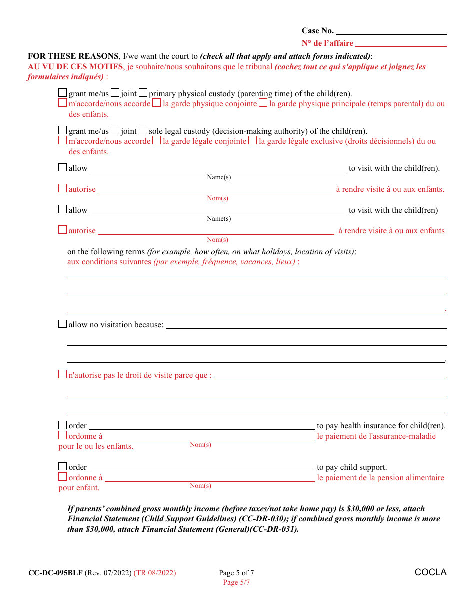 Form CC-DC-095BLF Counter-Claim for Custody / Child Support - Maryland (English / French), Page 5