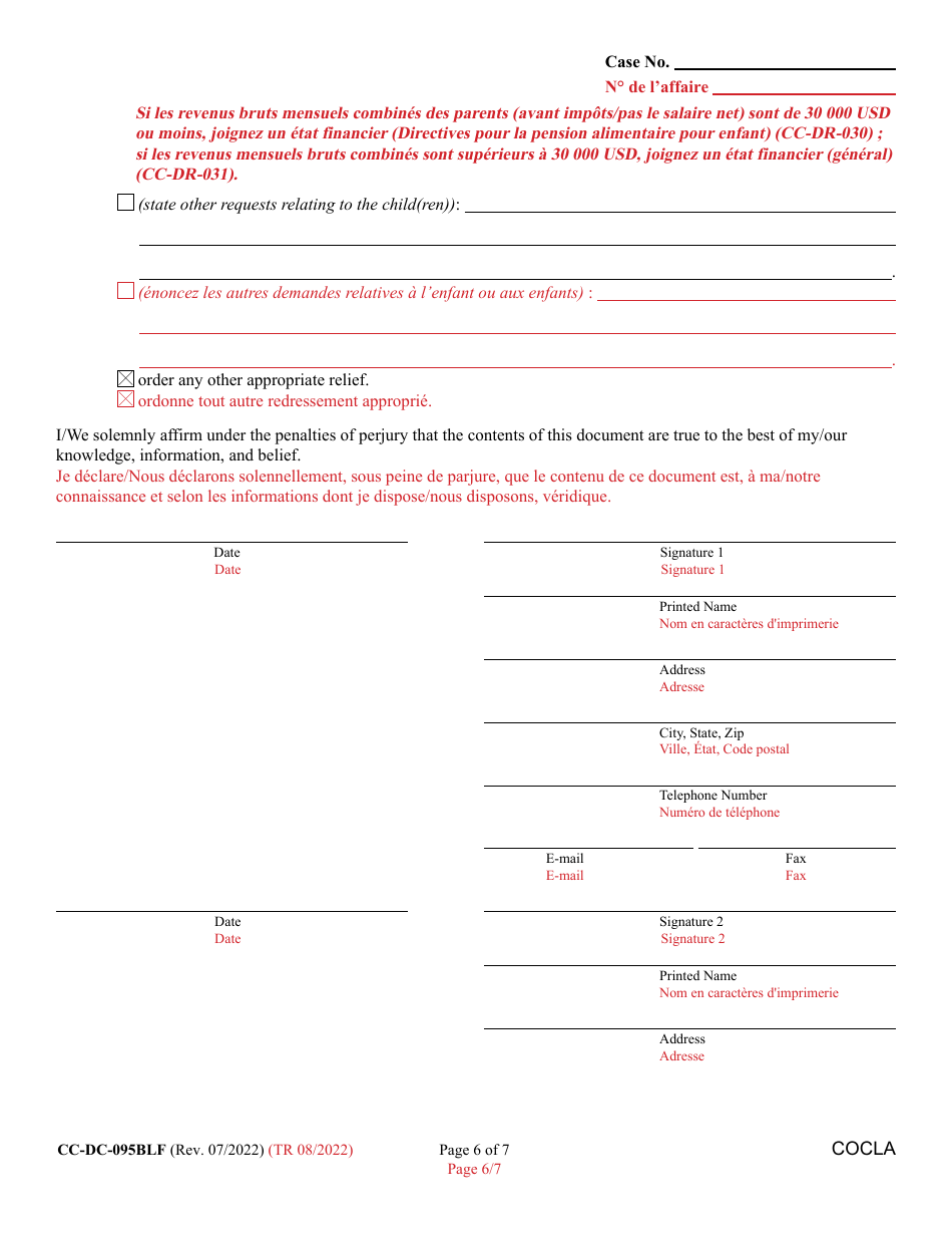 Form CC-DC-095BLF Counter-Claim for Custody / Child Support - Maryland (English / French), Page 6
