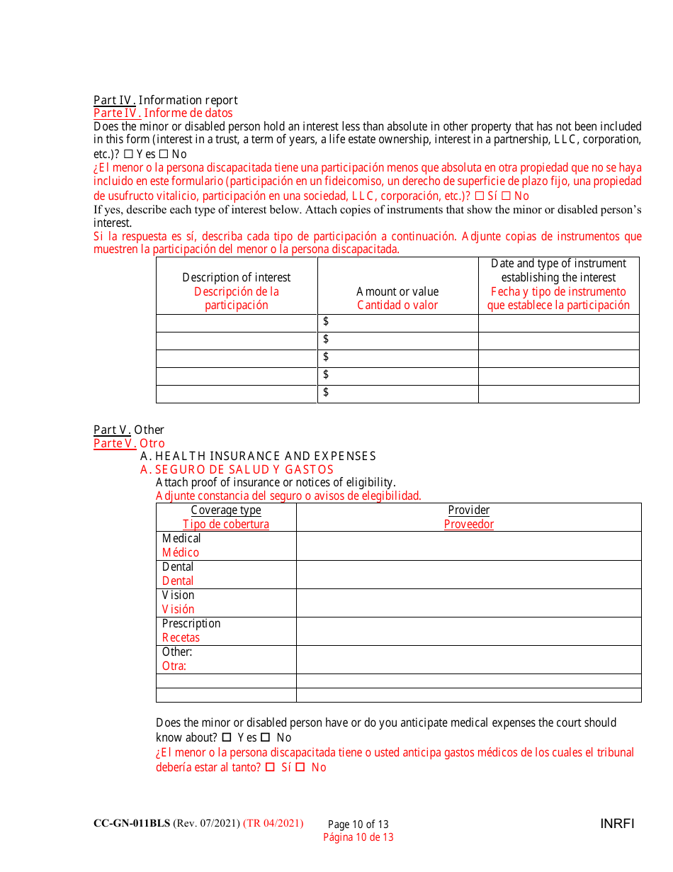 Form CC-GN-011BLS Inventory and Information Report - Maryland (English / Spanish), Page 10