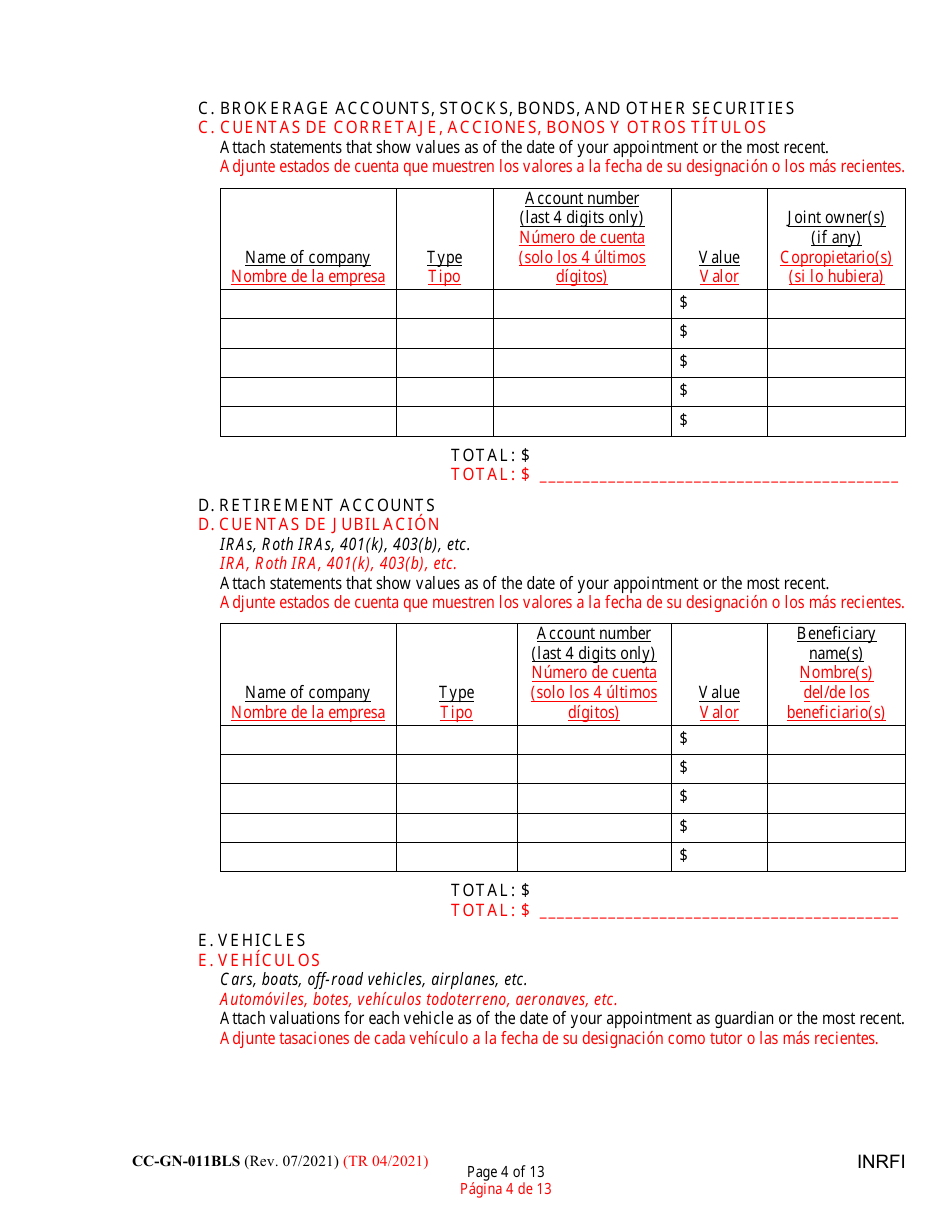 Form CC-GN-011BLS Inventory and Information Report - Maryland (English / Spanish), Page 4