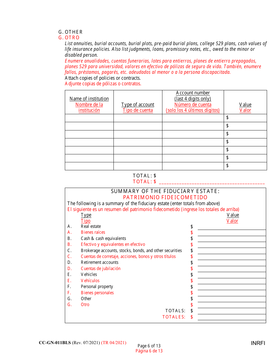 Form CC-GN-011BLS Inventory and Information Report - Maryland (English / Spanish), Page 6