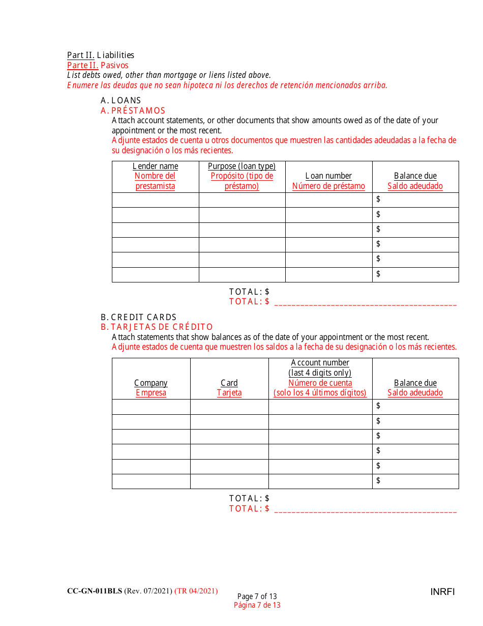 Form CC-GN-011BLS Inventory and Information Report - Maryland (English / Spanish), Page 7