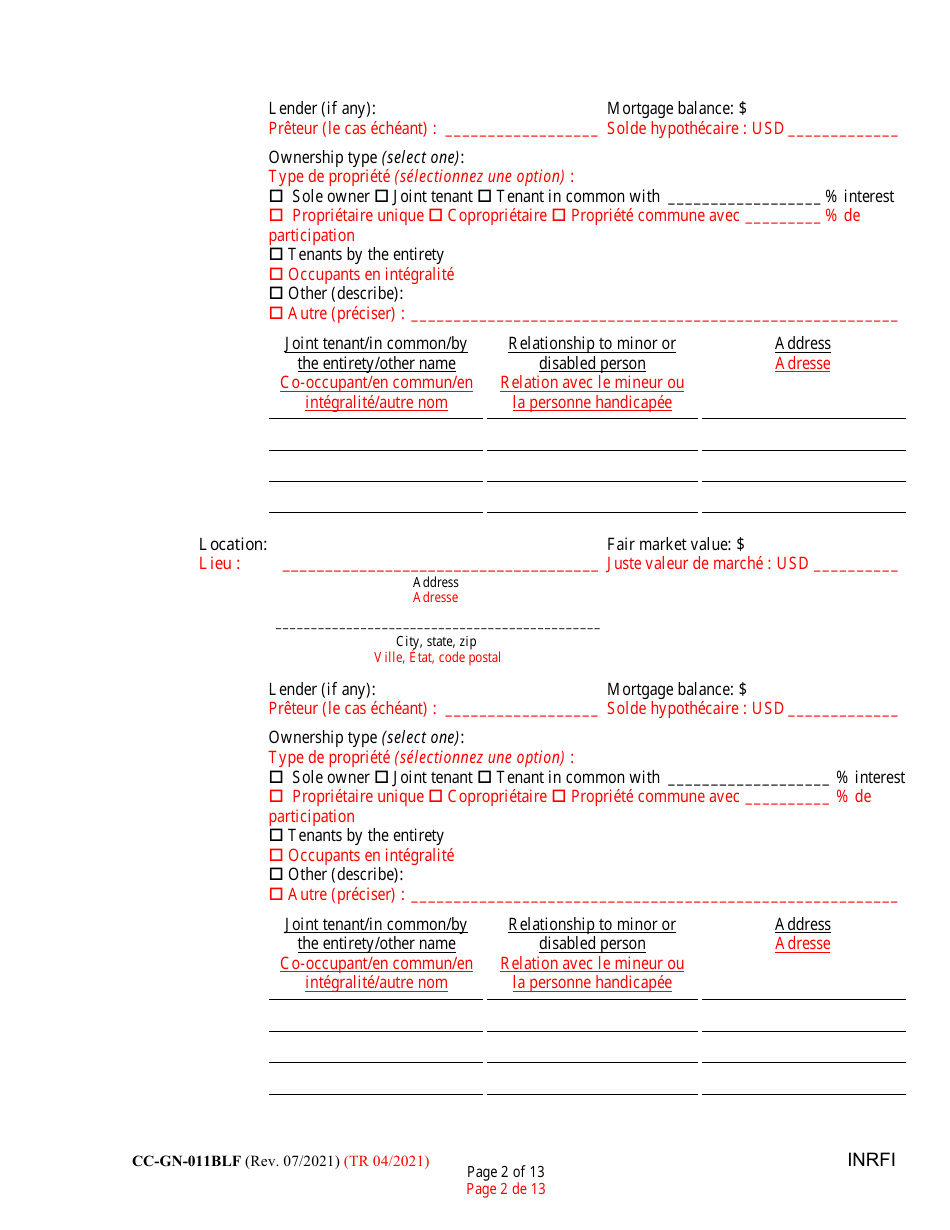 Form CC-GN-011BLF Inventory and Information Report - Maryland (English / French), Page 2