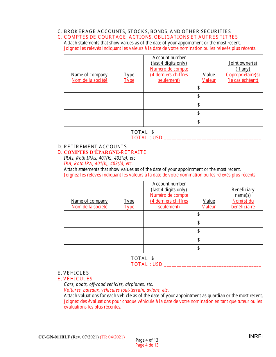 Form CC-GN-011BLF Inventory and Information Report - Maryland (English / French), Page 4