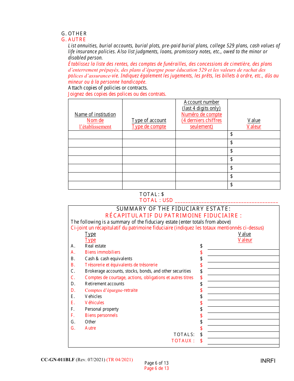 Form CC-GN-011BLF Inventory and Information Report - Maryland (English / French), Page 6