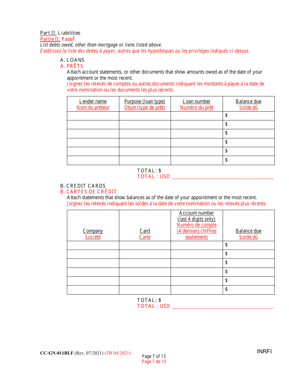 Form CC-GN-011BLF Inventory and Information Report - Maryland (English / French), Page 7