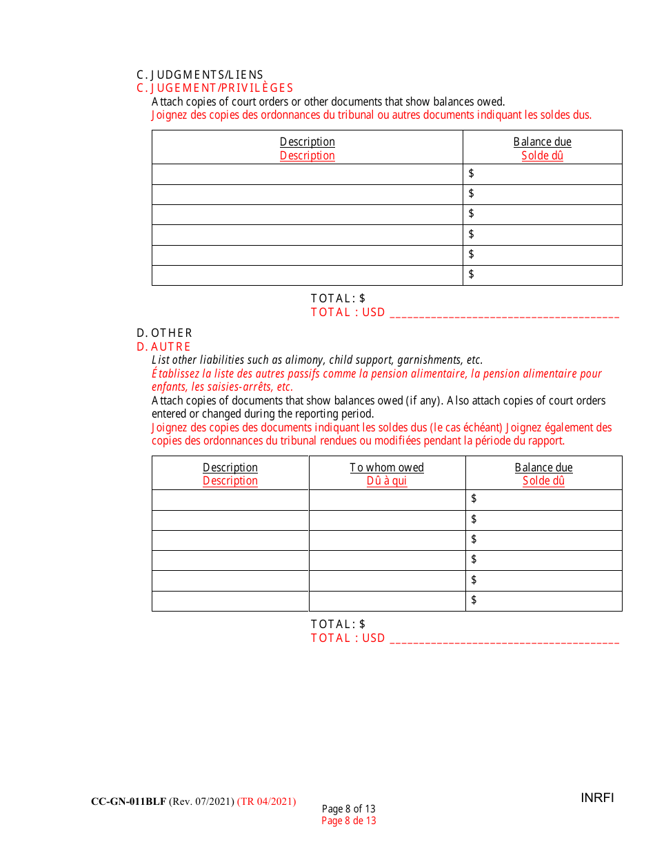 Form CC-GN-011BLF Inventory and Information Report - Maryland (English / French), Page 8