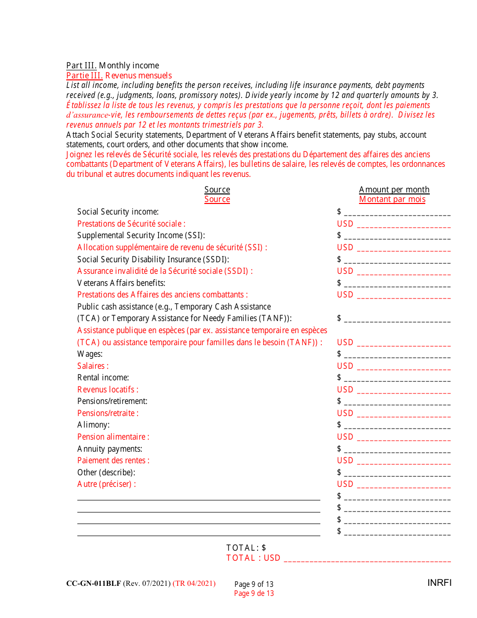 Form CC-GN-011BLF Inventory and Information Report - Maryland (English / French), Page 9