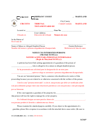 Document preview: Form CC-GN-006-BLS Notice to Interested Persons - Maryland (English/Spanish)